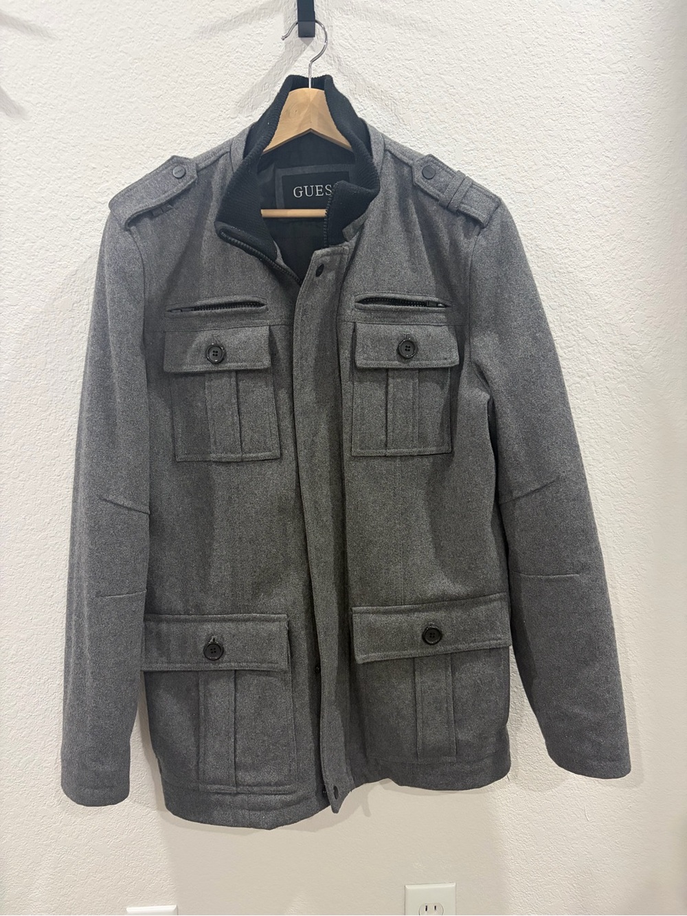 GUESS Men's Gray Military Field Jacket